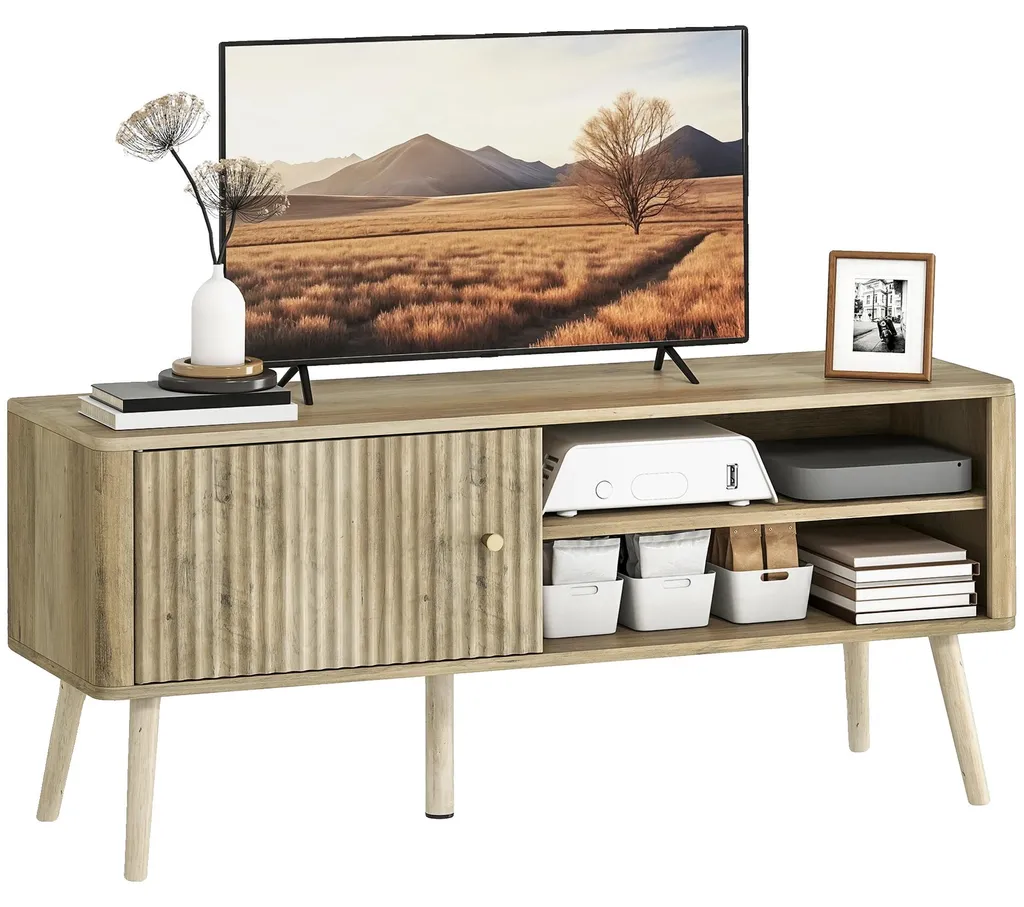 Meuble TV anti-désordre avec étagères ajustables en bois marron