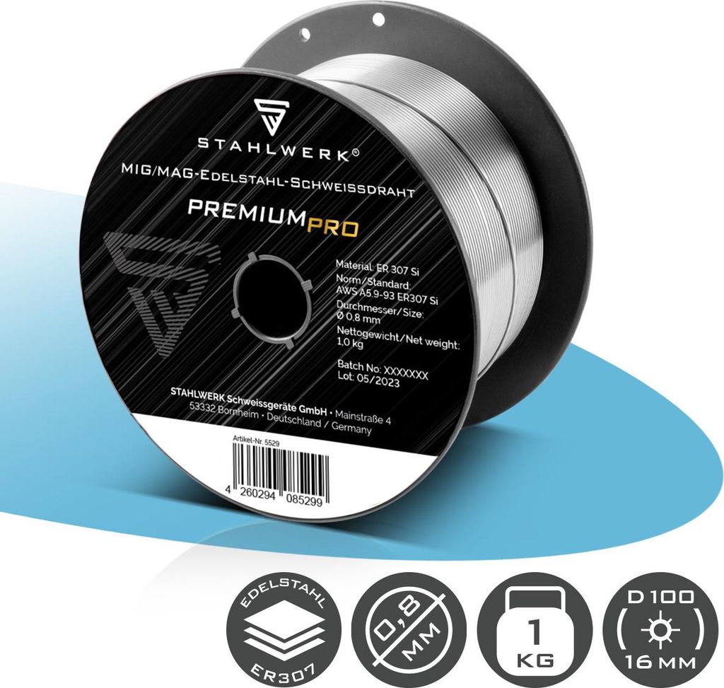 STAHLWERK Schweißdraht MIG MAG Edelstahl ER 307 Si 0,8 mm 1 kg Drahtrolle