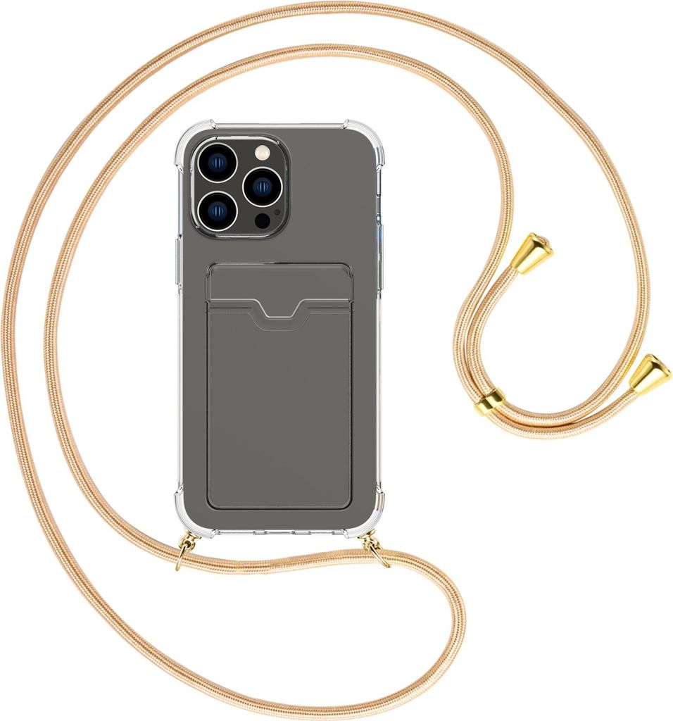 Handykette Backcover-Schutzhülle mit Band (Metall goldfarben) für Apple iPhone 15 Pro Max - Goldkordel