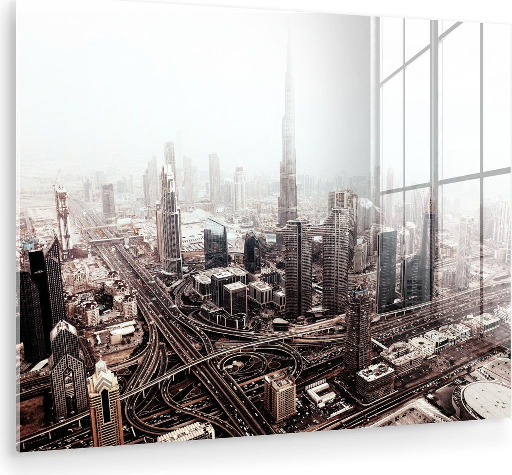 MuchoWow Glasbilder - Bilder auf Wandbild - Foto auf Glas Stadt - Architektur - Gebäude - Schwarz und weiß 40x30 cm Wanddekoration aus Glas - Acr...