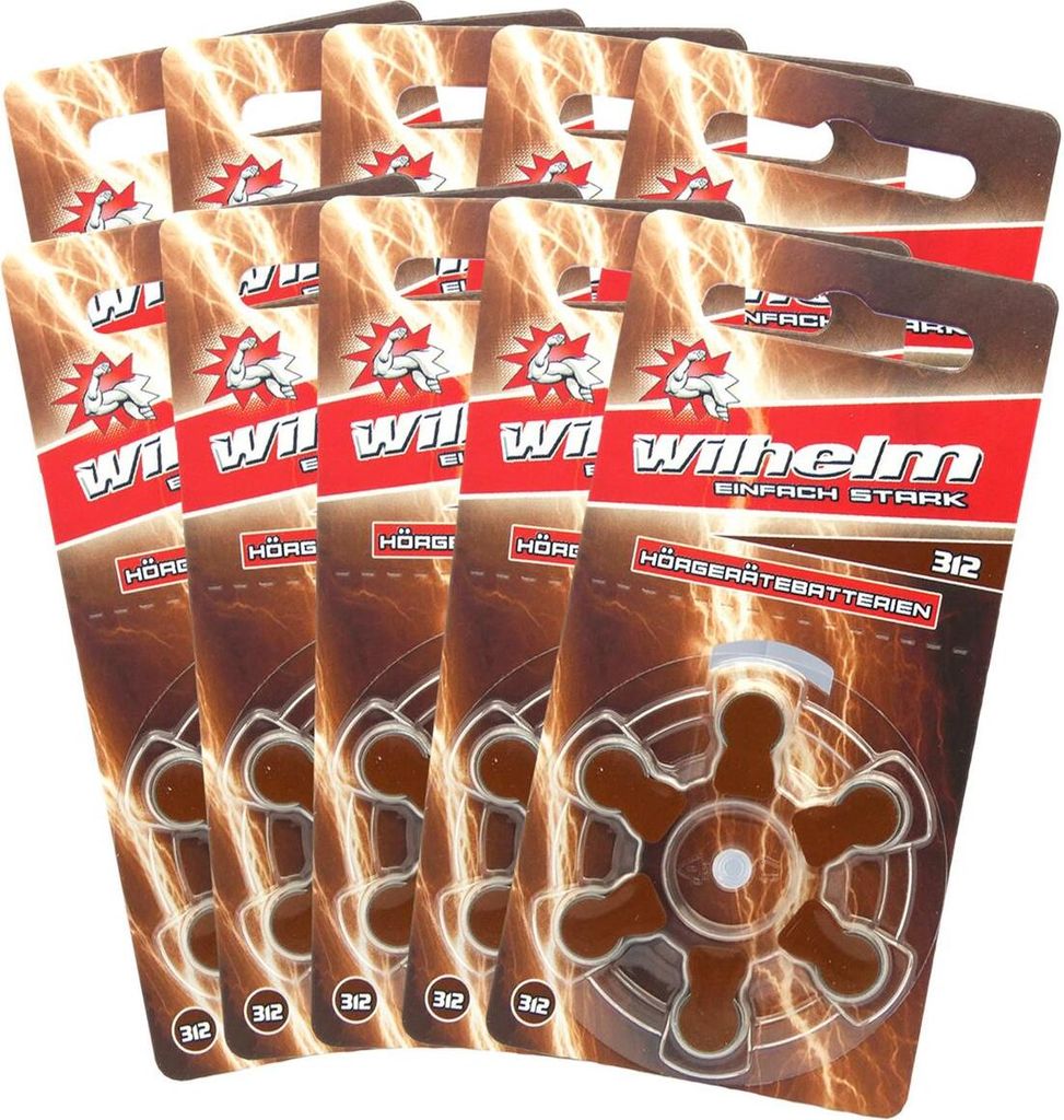 60 x WILHELM Hörgerätebatterien Typ 312 braun Hörgerätbatterie PR41 ZL3 1,4/1,45 V