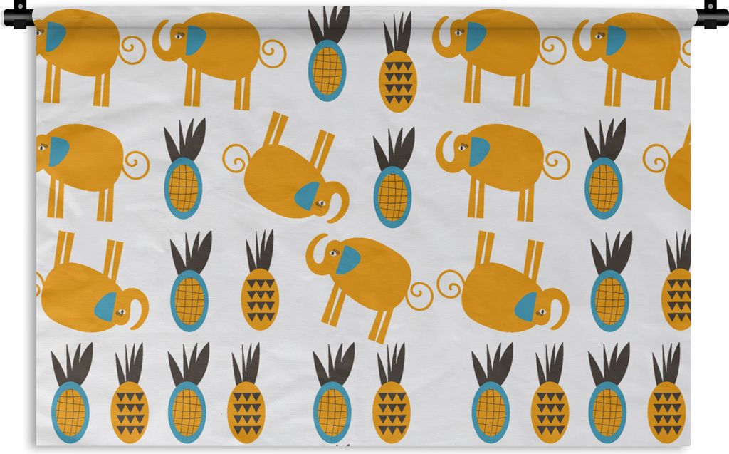 MuchoWow Wandteppich Wandbehang Elefant - Ananas - Gelb - Muster 90x60 cm Tapisserie Dekoration Wandtuch - Wandskulpturen - Bildteppich