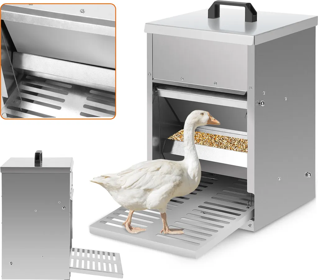 Hengda 3x mangiatoia per polli con sportello a gradini - Mangiatoia automatica per polli, oche e anatre, capacità 5KG, impermeabile e a prova di topi