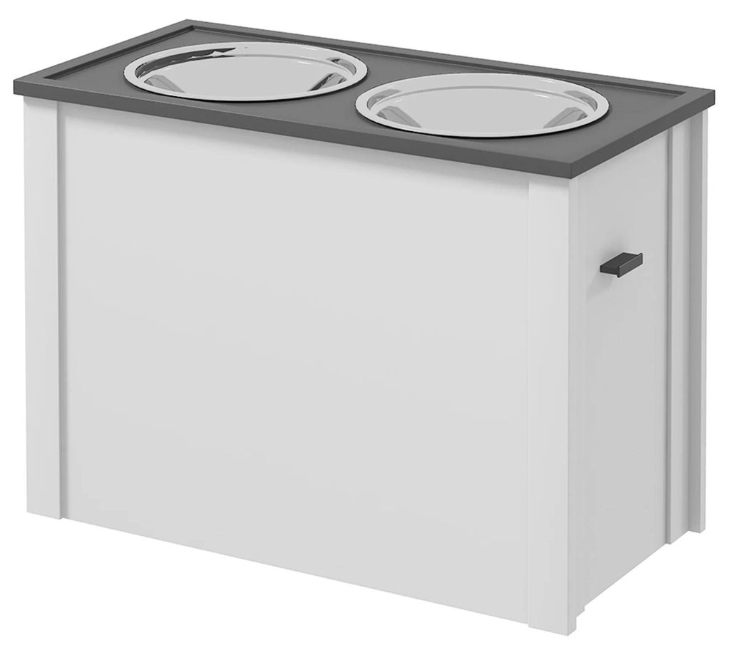 Erhöhtes Hundenapf-Set - Futter- & Wassernäpfe mit Gestell - 2 x 2 l Edelstahlnäpfe - Slow Feeder - Für große Hunde - Weiß