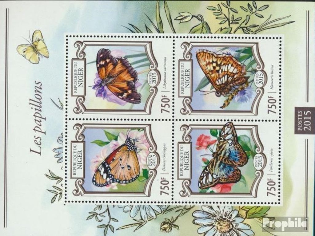 Briefmarken Niger 2015 Mi 3285-3288 Kleinbogen (kompl. Ausg.) postfrisch Schmetterlinge