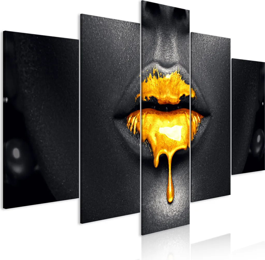Quadro Labbra d'oro XXL h-B-0123-b-m | Arte Murale Moderna 5 Parti