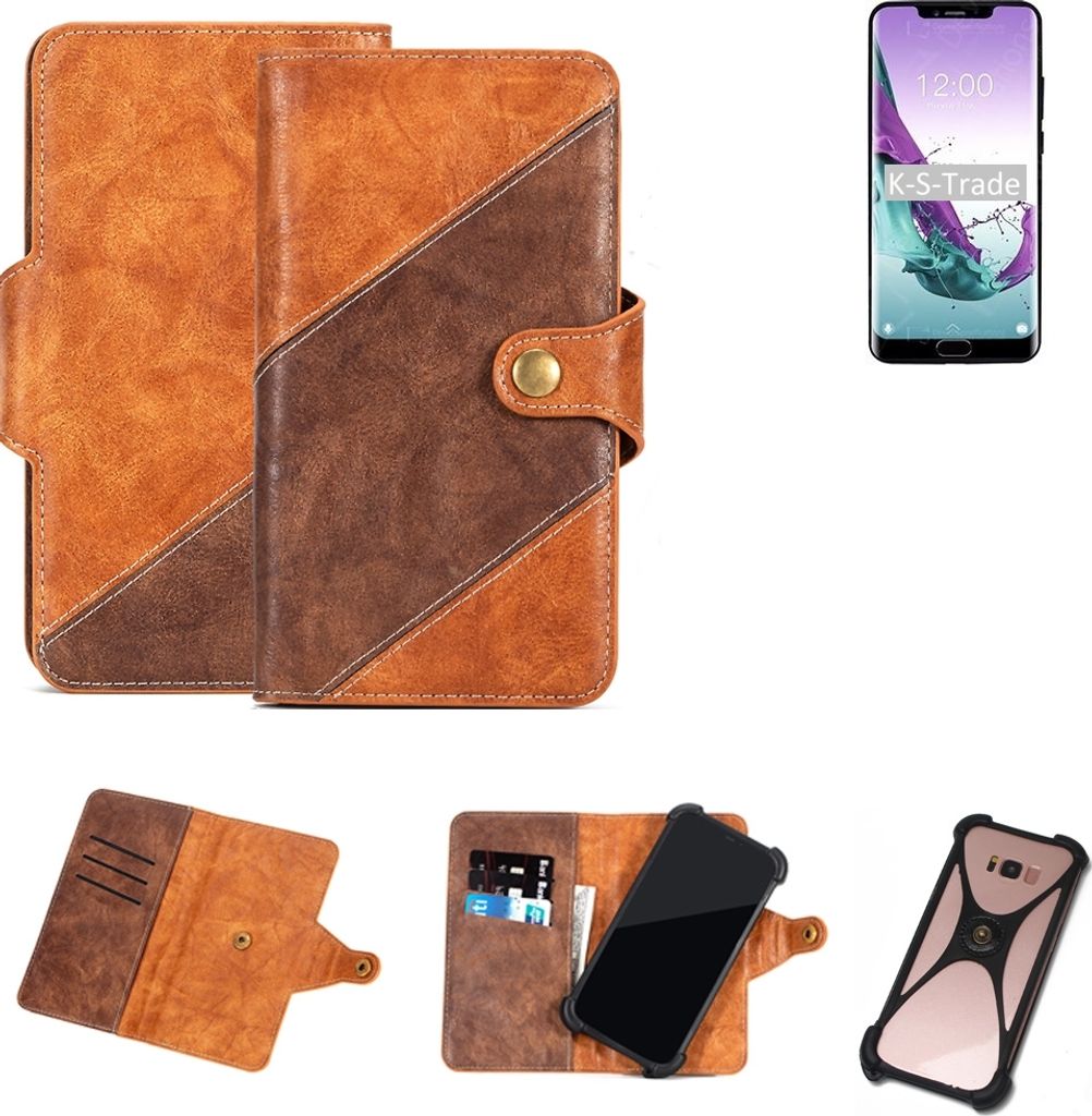 K-S-Trade Handy-Hülle Schutz-Hülle Bookstyle Case Wallet-Case kompatibel mit Doogee Y7 Plus Handy Cover Bumper Kantenschutz Smartphone dunkelbraun