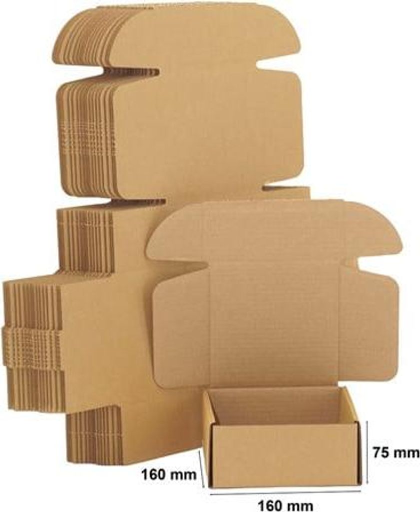 Karton 160 x 160 x 75 mm Kartonbox STANZFORM Kraft 100 Stück Größe A