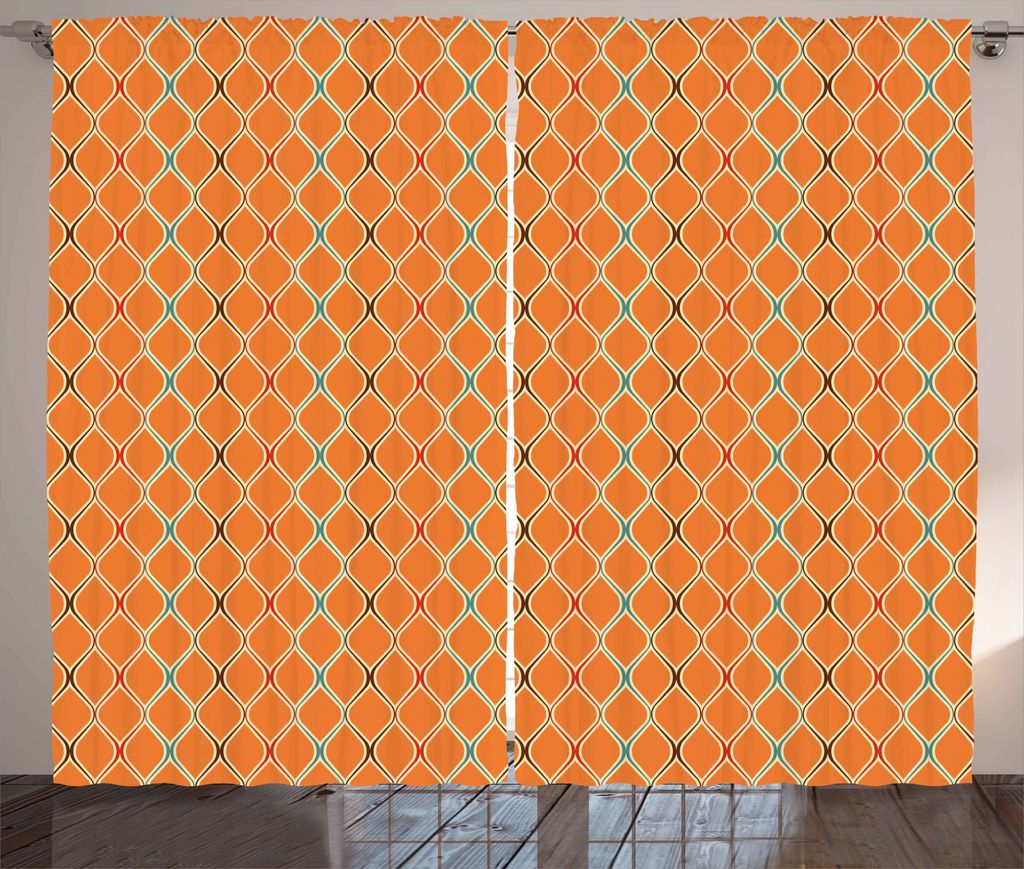 ABAKUHAUS Orange Rustikaler Gardine, Trippy Figuren Netz Look, Schlafzimmer Kräuselband Vorhang mit Schlaufen und Haken, 280 x 225 cm, Orange Kade...