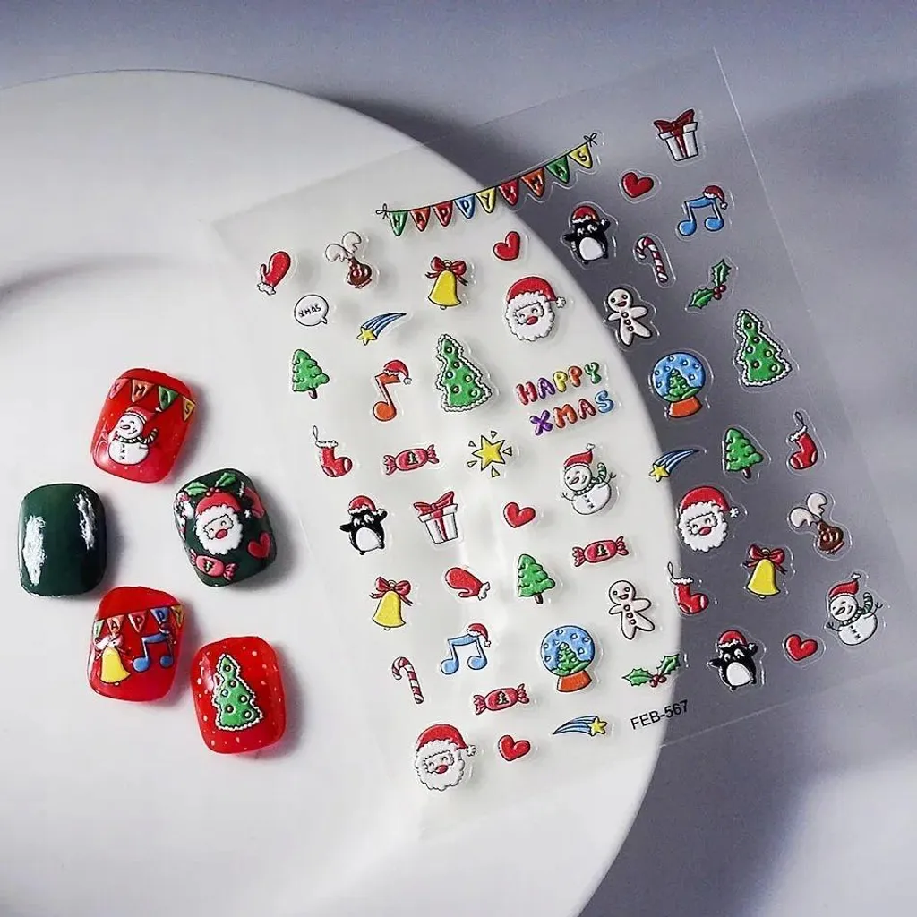 Stickers Unghie Natale 3D - Decorazioni Manicure Natalizia 5D Convessa