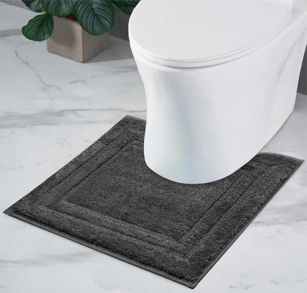 Rutschfeste Badematte/WC-Vorleger mit Aussparung | Kombinierbar als Badematten-Set | Waschbare WC-/Badematte | Für freistehende WCs | Dunkelgrau ...