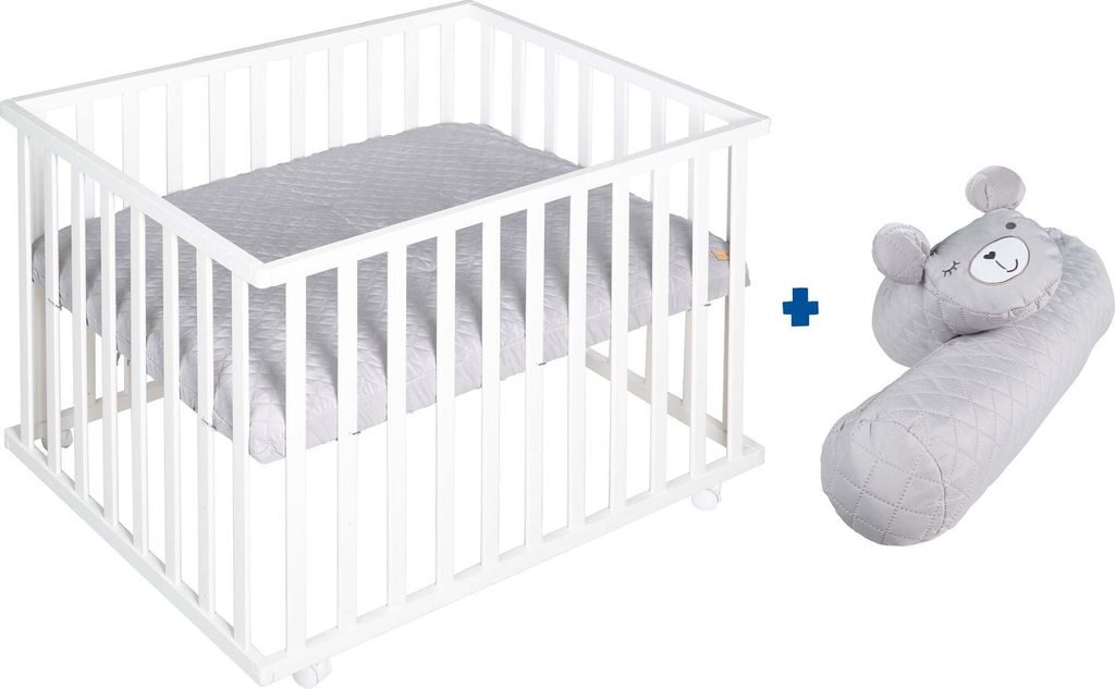 roba Bundle 'roba Style' inkl. Laufgitter 4eckig weiß, Mikrofaser-Bettschlange grau,