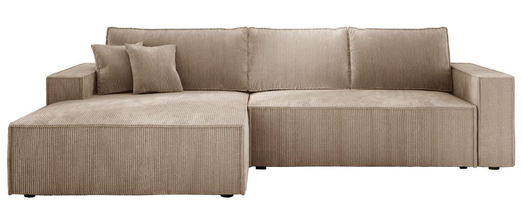 E-ZIMPAZ Ecksofa COBRA S mit Schlaffunktion und Bettkasten, Stilvoll Eckcouch L-Form, Cordstoff, Holzkonstruktion, Seite Links Beige POSO 02