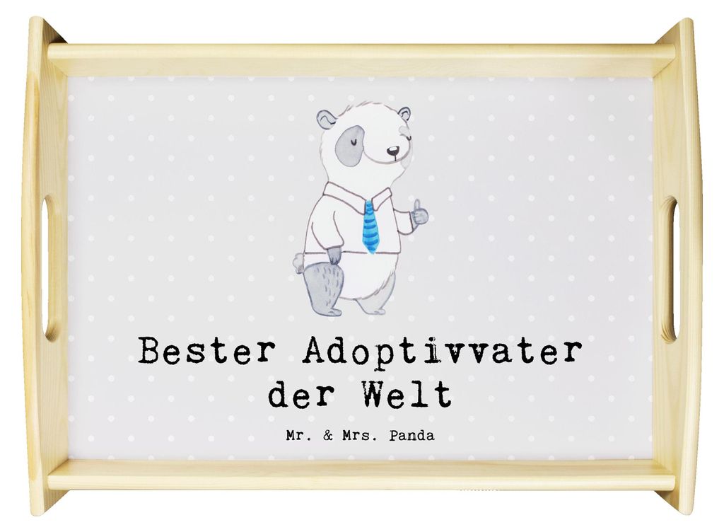 Mr. & Mrs. Panda Holztablett Panda Bester Adoptivvater der Welt - Grau Pastell - Geschenk, Sofa Tablett, Servier, Geschenkidee, Adoptiert, holz, Ad...
