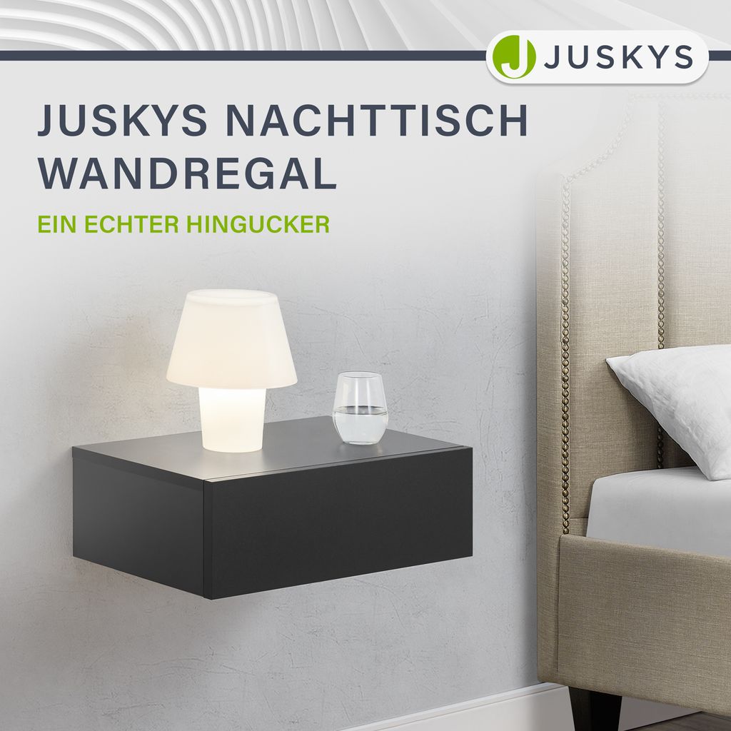 Planetöbel Nachttisch Schwarz Charcoal/Gold Eiche - Schlichter Nachtschrank Hängend It Klappe
