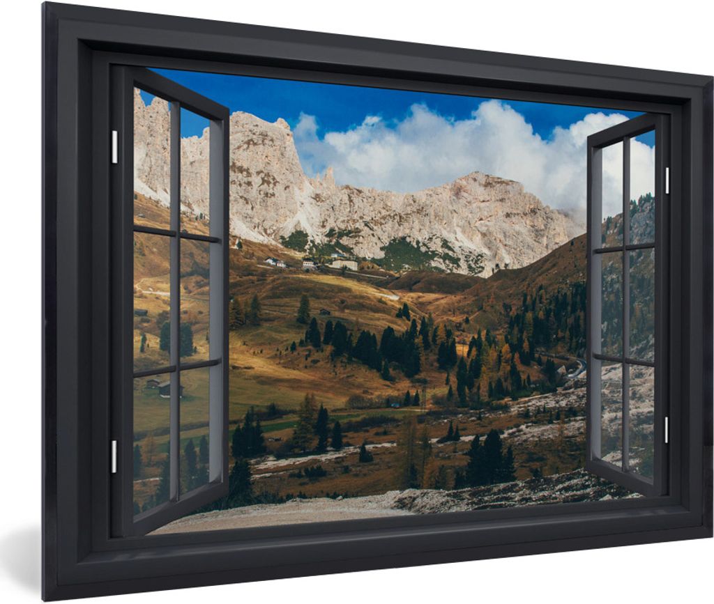 MuchoWow MuchoWow Gerahmtes Poster Aussicht - Berge - Grün 90x60 cm - Poster mit zchwarzem Bilderrahmen - Fotorahmen - Foto-Plakat