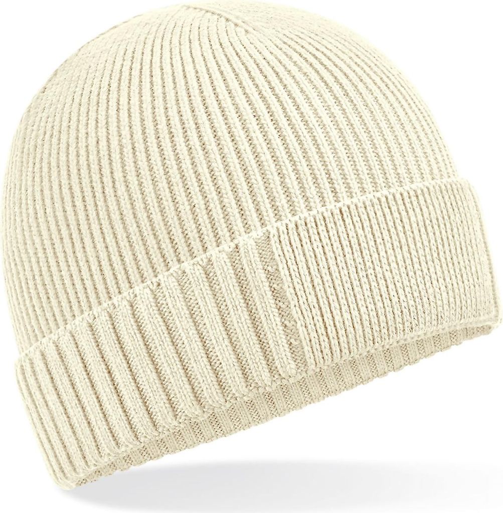Beechfield B438N | Organic Baumwolle Engineered Patch Beanie - Farbe: Sand - Größe: One Size