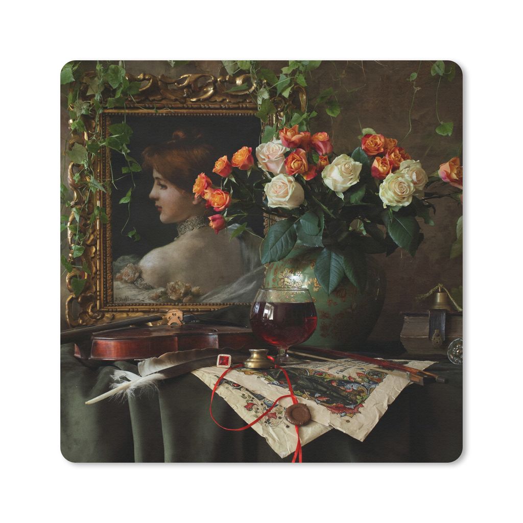 MuchoWow Mauspad Mousepad Stilleben - Malerei - Blumen 30x30 cm - Mousepads - Maus Mat - Pad - Mausunterlage - Gaming