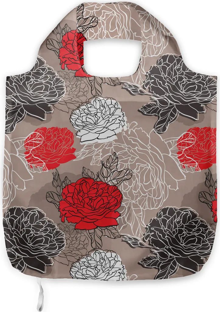 Shopper ABAKUHAUS Peonia Rossa e Nera | Borsa Riutilizzabile Eco-Friendly