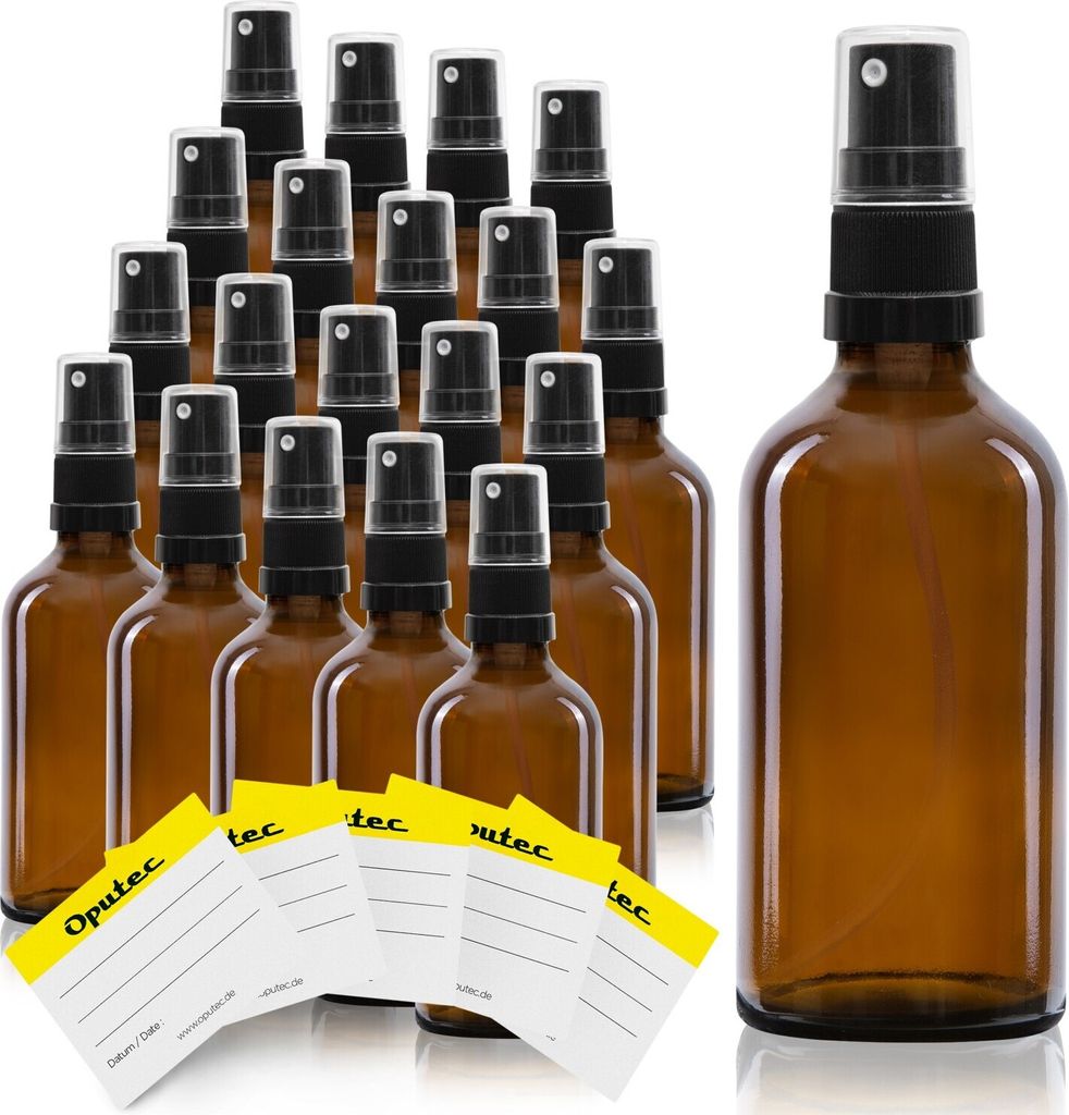 20 x 50ml Sprühflasche, Braunglas, schwarzer Zerstäuber