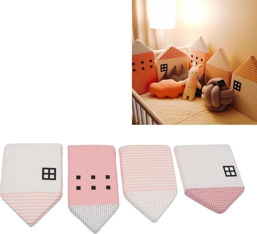 Pare-chocs Lit Bébé pour Chambre Enfant - Lot 4 Bordures Maison Coton