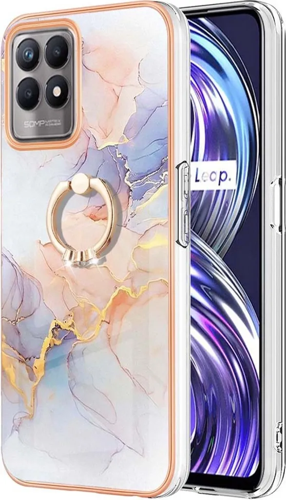 Custodia per Realme 8i, custodia protettiva in silicone TPU a fantasia con supporto ad anello Grigio