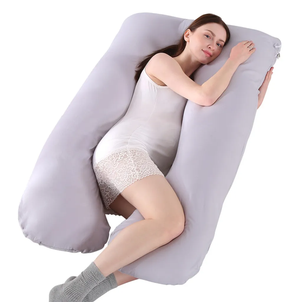 Coussin de grossesse en forme de U - Oreiller maternité gris clair - 3