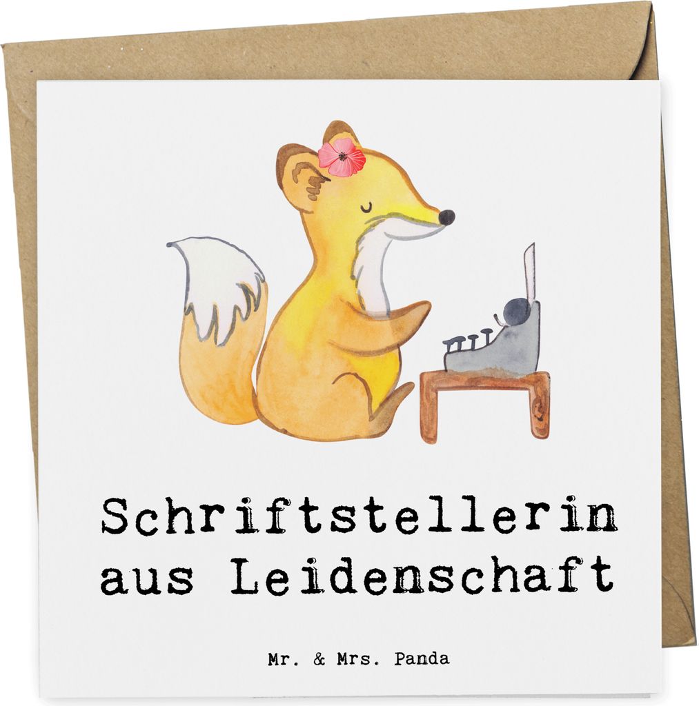 Mr. & Mrs. Panda Klappkarte Schriftstellerin Leidenschaft - Weiß - Geschenk, doppelkarte, Buchhandlung, Buchladen, faltkarte, Jubiläum, Grußkart...