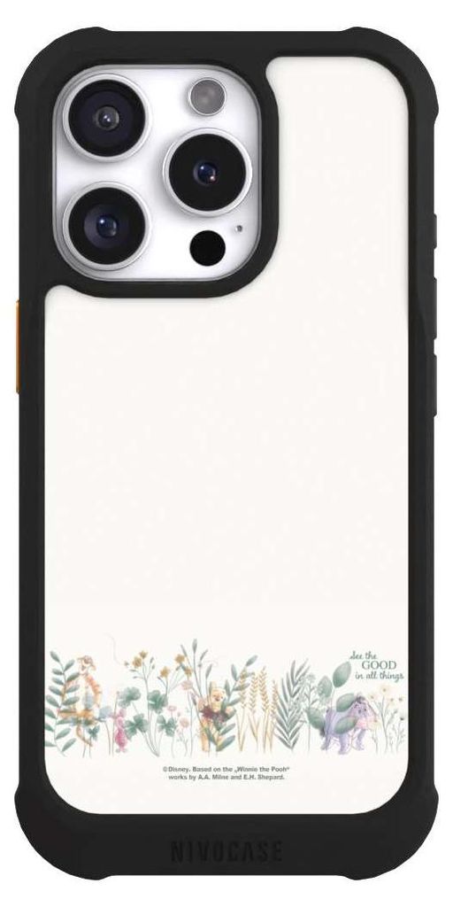 NIVOCASE Hülle für Apple iPhone 16 Pro Stoßfeste Handyhülle NIVOmax Case Schwarz Disney Winnie Puuh Eukalyptus