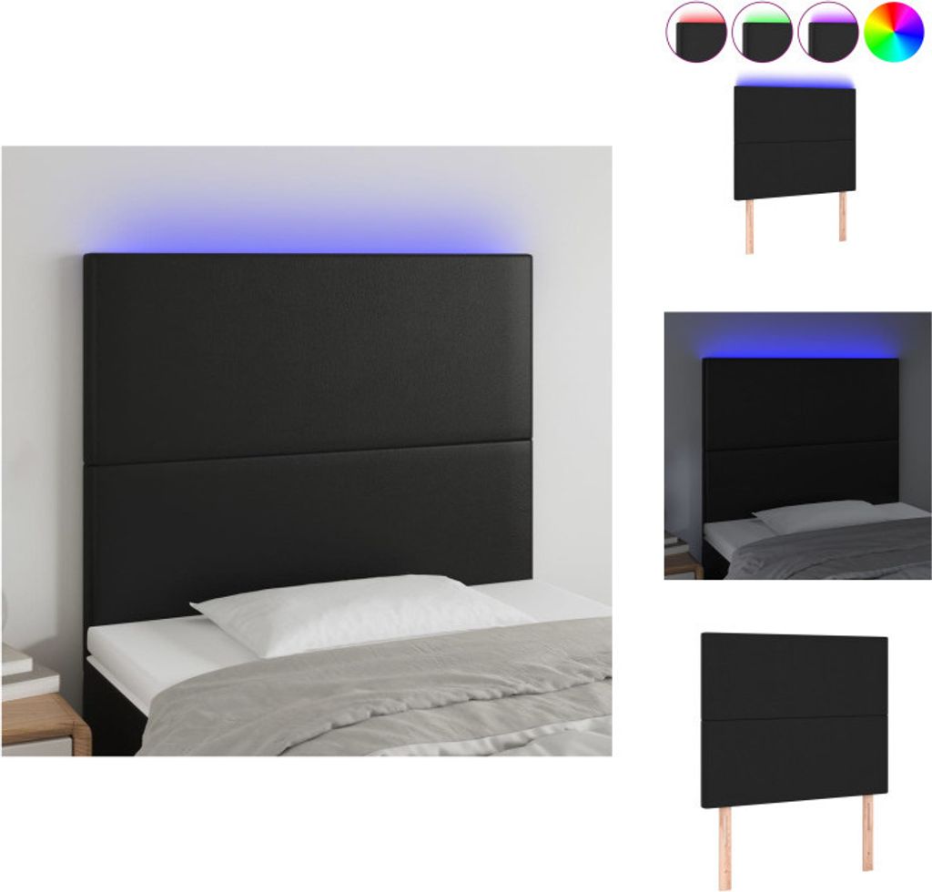 vidaXL LED Kopfteil Schwarz 80x5x118/128 cm Kunstleder - Kopf- & Fußenden