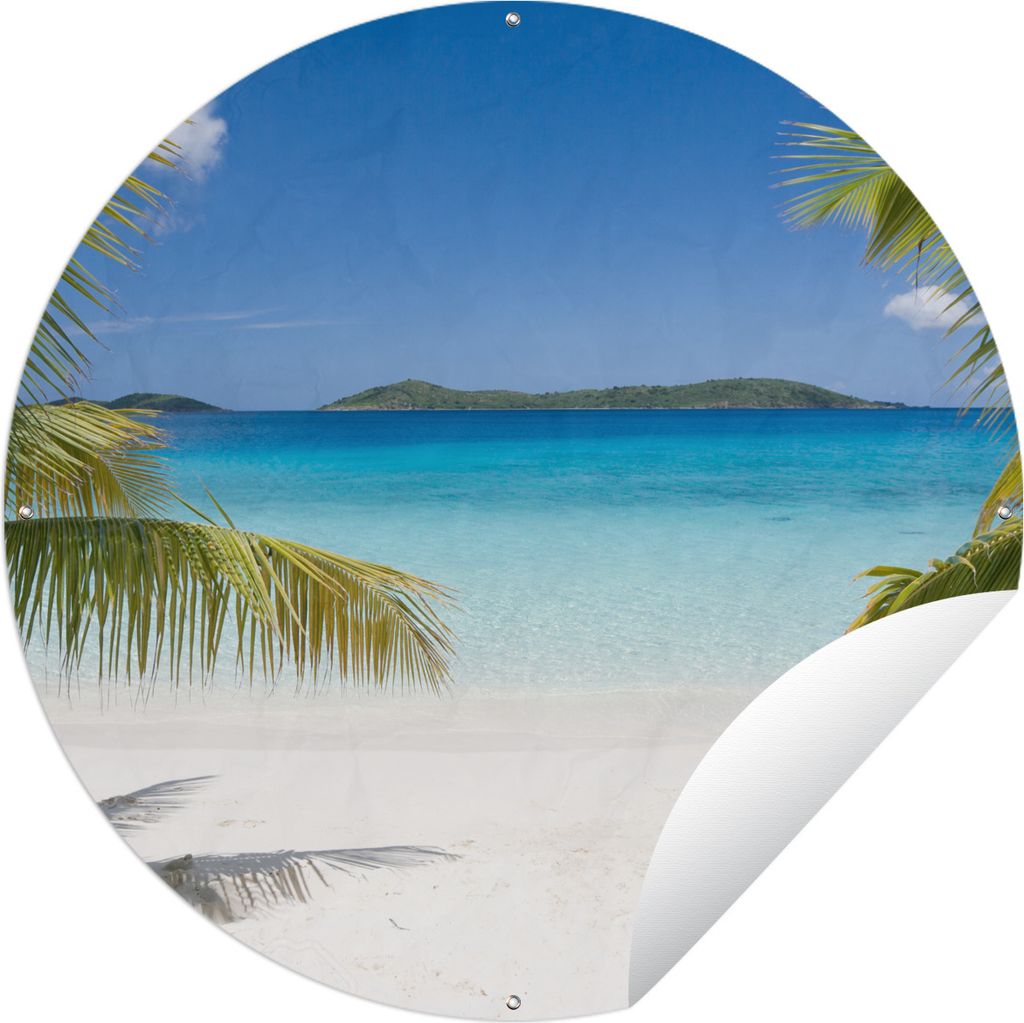 MuchoWow Gartenposter Outdoor-Poster Rund Tropische Palmen am Strand Ø 90 cm Gartendeko Rundes Poster draußen