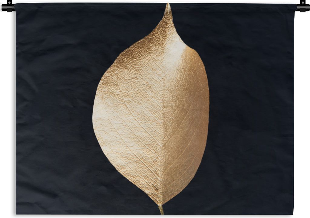 MuchoWow Wandteppich Wandbehang Blätter - Gold - Schwarz - Pflanzen - Luxus 90x67.5 cm Tapisserie Dekoration Wandtuch - Fototeppich - Wand-Skulp...