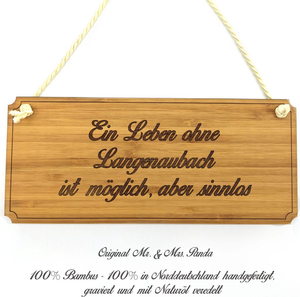 Mr. & Mrs. Panda Holz Türschild Langenaubach - Geschenk, Landhaus, Graviert, Firmenschild, Wegweiser, wandtafel, Infotafel, Schild, Shabby, Gesche...