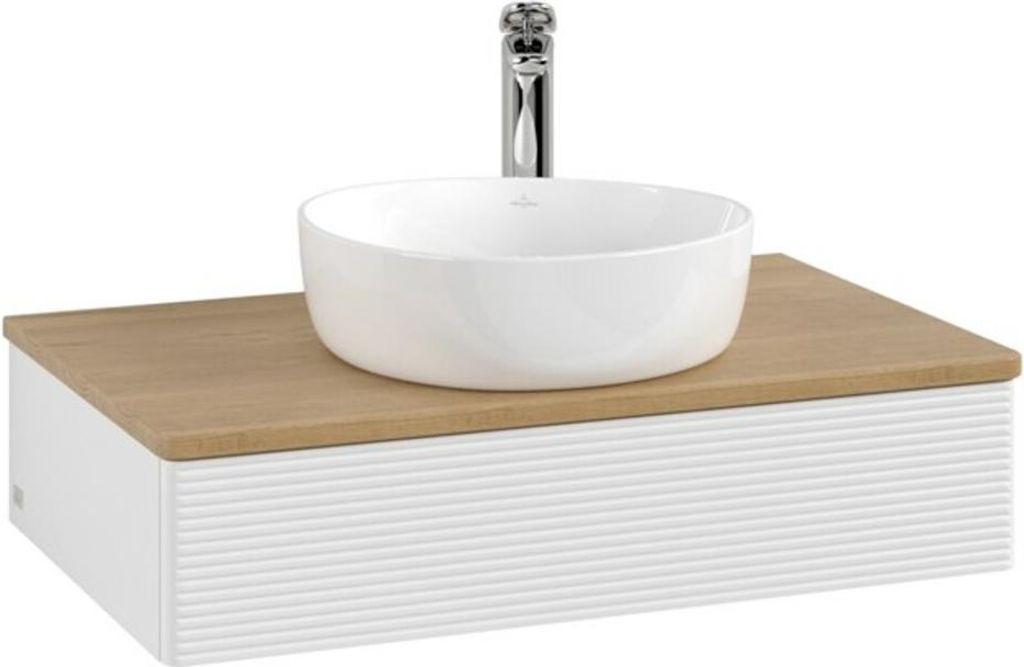 V&B Waschtischunterschrank mit Frontstruktur Antao 80x19x50cm, HL, WBP hon. Oa, glo wh. Lac