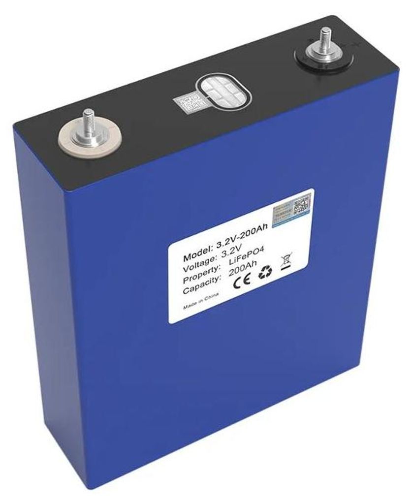 LiFePO4 Akku 3,2V 200Ah - Prismatische Zelle - Tiefzyklus Batterie für Inselanlage Wohnmobil Boot Golfcart - 172x200x53mm - 3,9kg - 1 Stück
