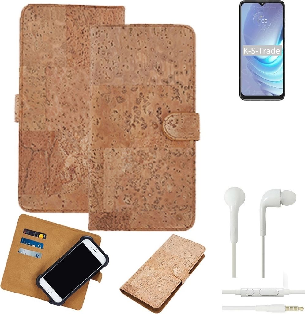 K-S-Trade Hülle kompatibel mit Motorola Moto G50 + in ear Kopfhörer Kork Handyhülle Cover Schutzhülle TPU Case Bumper in Hellbraun, (1x)
