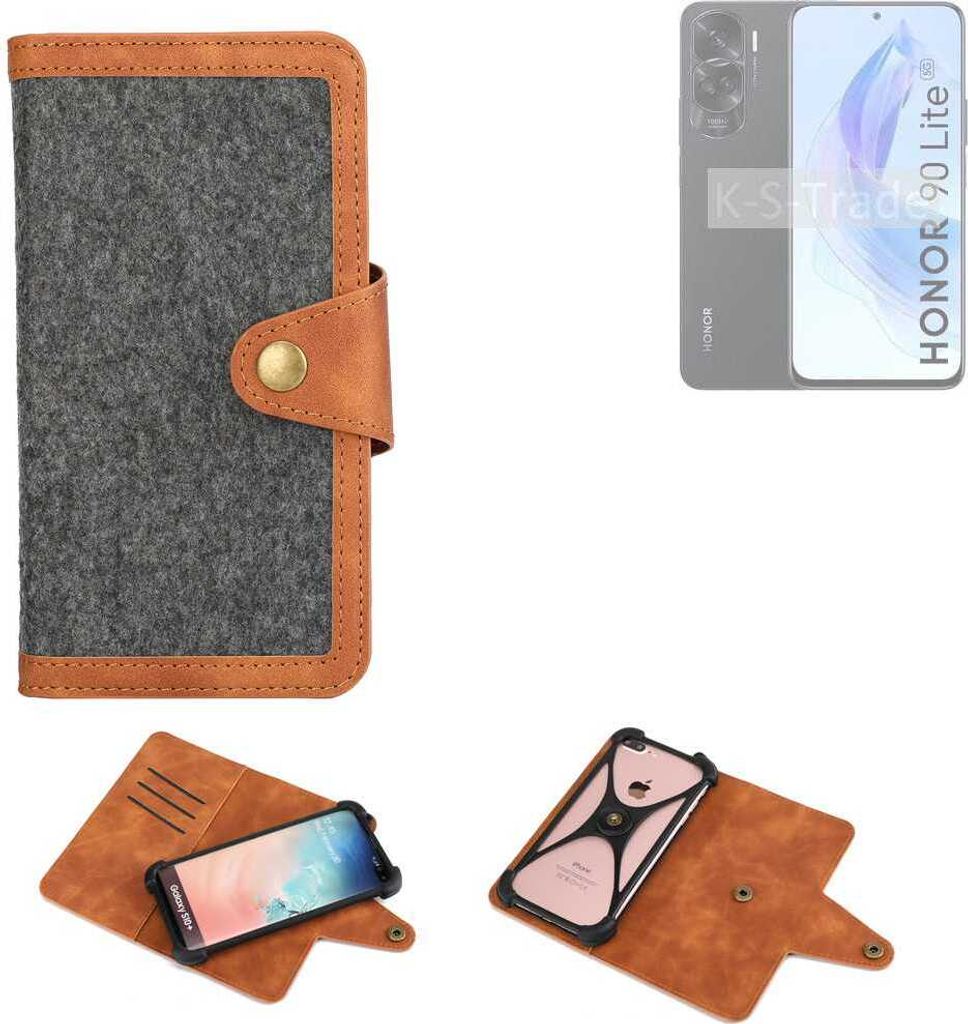 K-S-Trade Schutzhülle Handyhülle kompatibel mit Honor 90 Lite Filz Hülle Kunst-Leder dunkelgrau braun (1x)