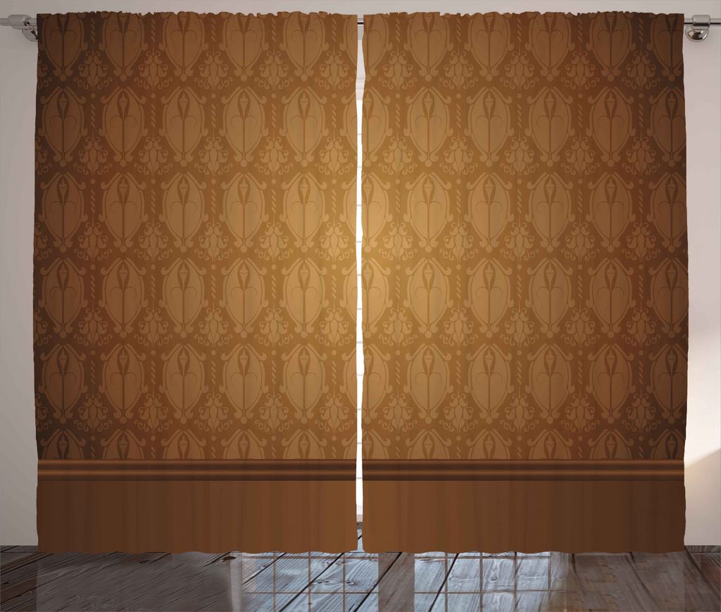 ABAKUHAUS Bräunen Rustikaler Gardine, Antiker Damast Royal Aged, Schlafzimmer Kräuselband Vorhang mit Schlaufen und Haken, 280 x 225 cm, Braun Tan