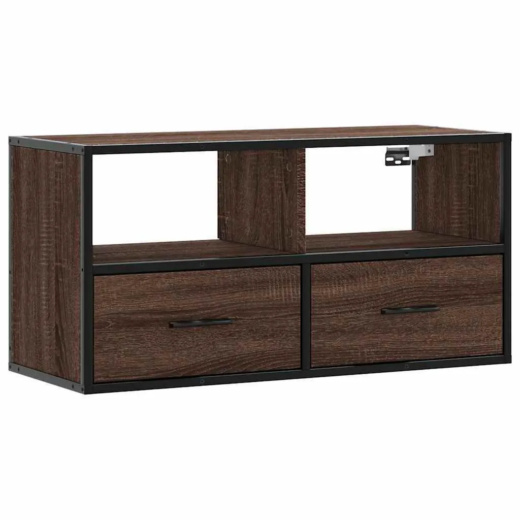 Mobile Porta TV Design Industriale 80cm Rovere Marrone e Metallo Nero
