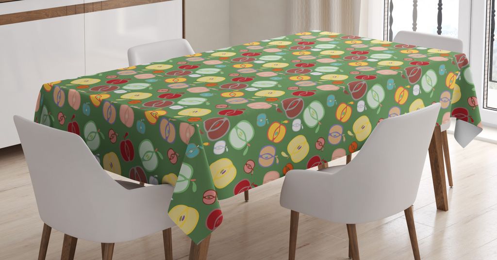 ABAKUHAUS Herbst Tischdecke, Bunte Apple-Gekritzel-Entwurf, Schmutzabweisend Pflegeleicht Waschbar Druck Mit Klaren Farben ohne Verblassen, 140 x 2...
