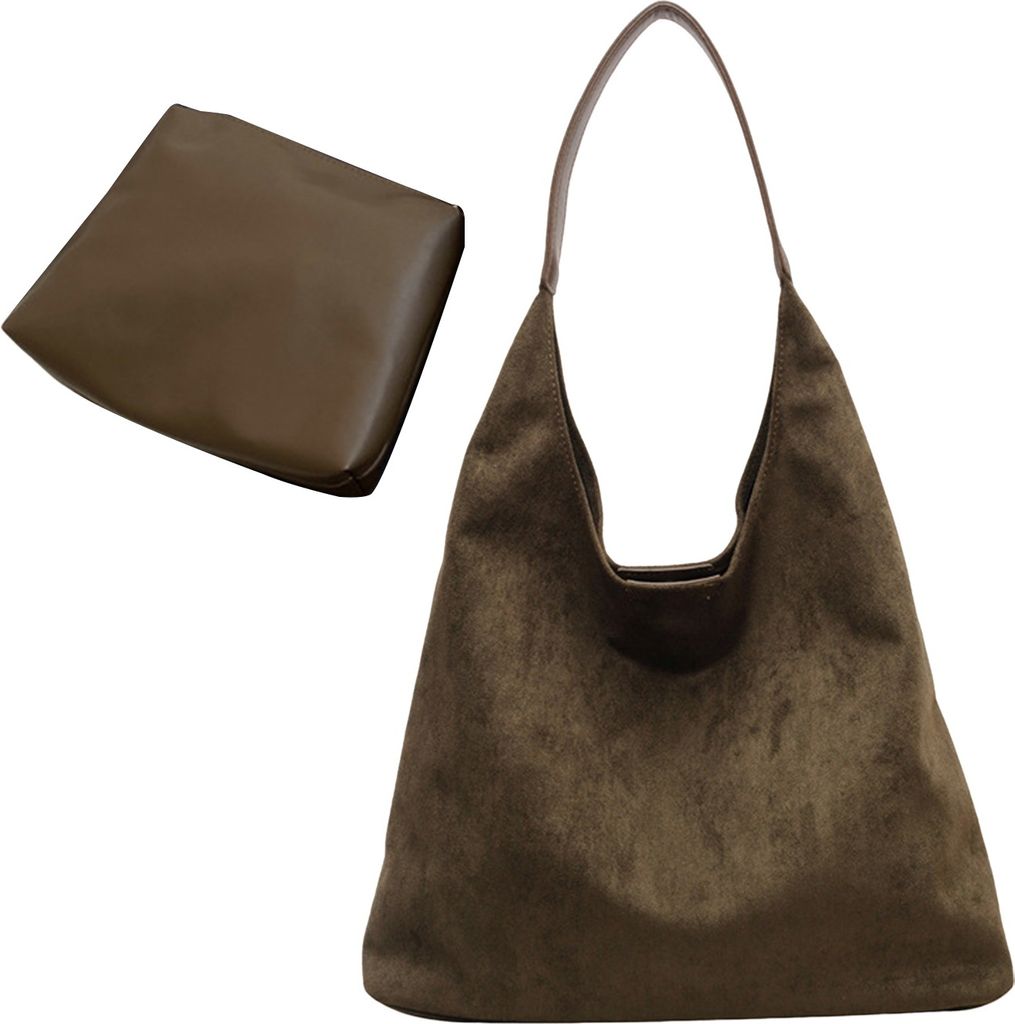 2-teiliges Set Damen-Umhängetasche mit Kosmetiktasche, Retro, einfarbig, Magnetschnallenverschluss, großes Fassungsvermögen, WildKunstleder, Tra...