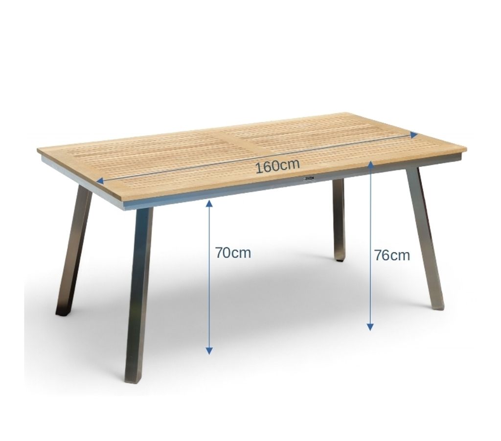 ALEOS. Edelstahl Teak Gartentisch 160x90 cm Holztisch Esstisch Tisch massive Ausführung A-Grade Teakholz Modell: NASSAU