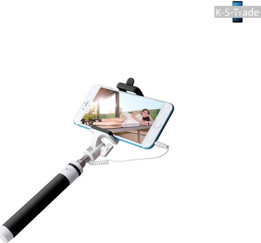 K-S-Trade Selfie Stick kompatibel mit Samsung Galaxy S10 (Dual-SIM) Selfiestick kabelgebunden Monopod mit Kabel Stab Stange Selfportrait