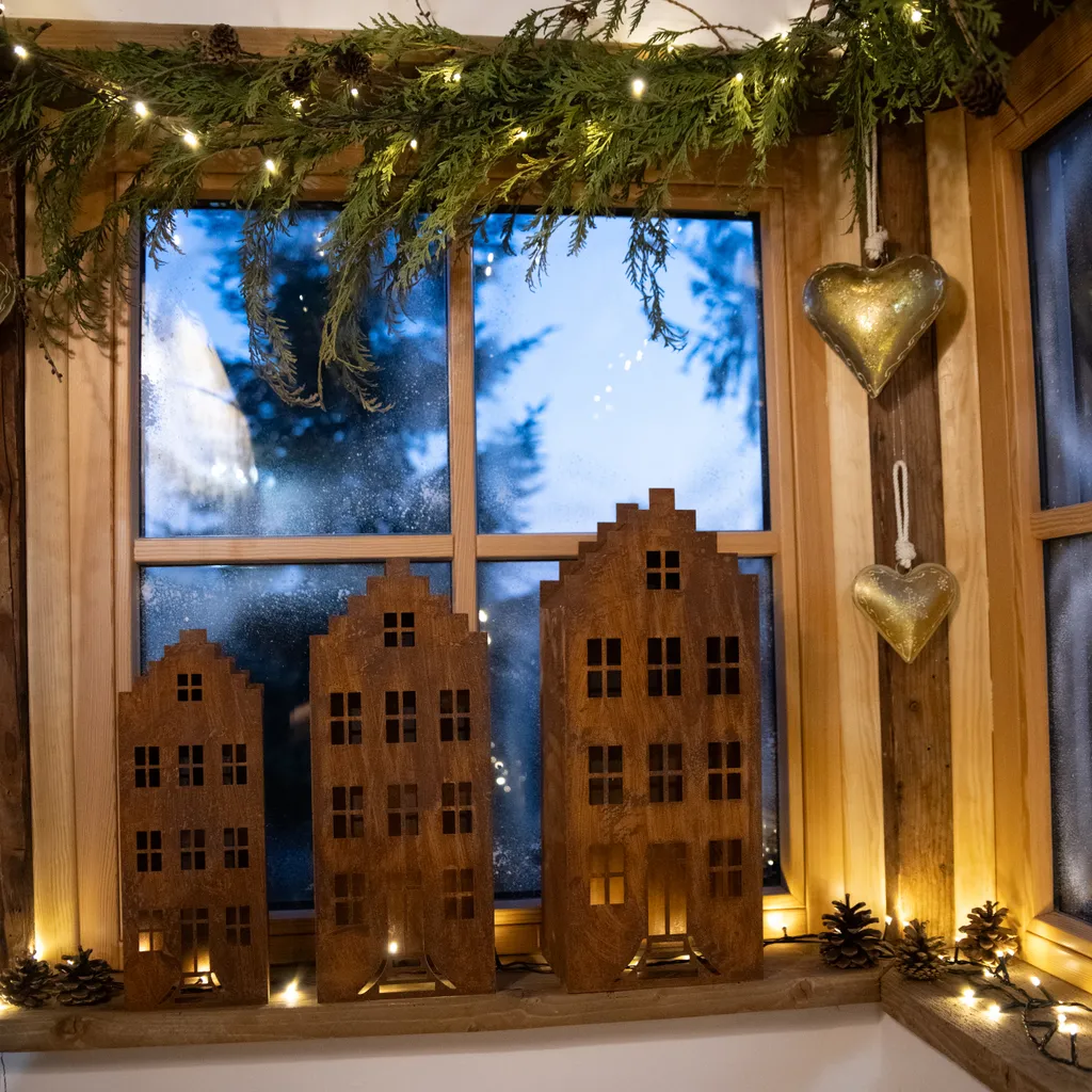 Lanterne LED en Acier Corten au Design Maison Rustique - Jeu de 3 Unités