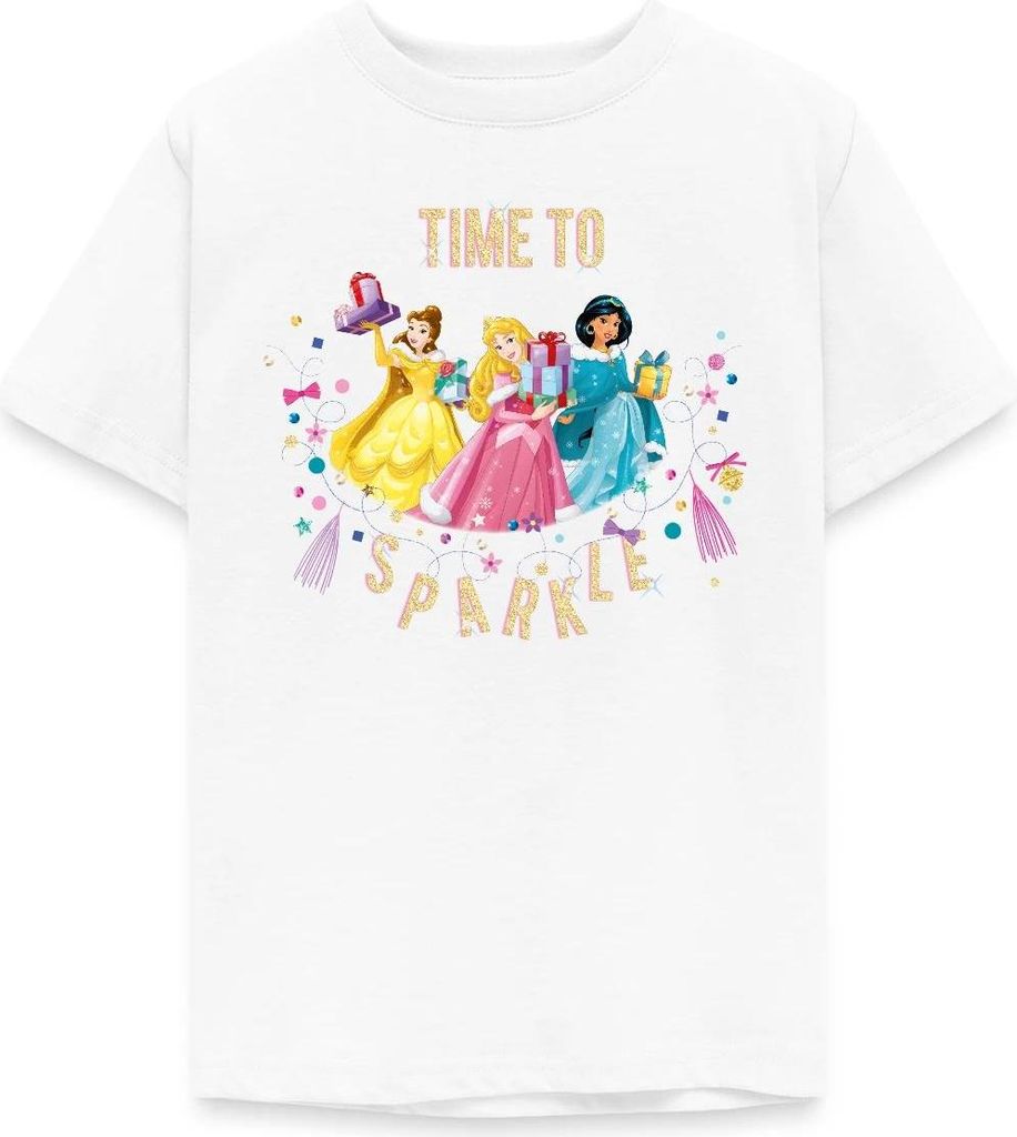 Belle, Aurora & Jasmin Time To Sparkle Teenager T-Shirt, 152/164 (12-14 Jahre), Weiß