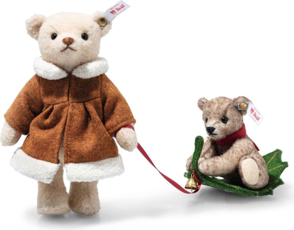 Steiff Teddybär Set - Mama mit Kind, s Wollplüsch, Weihnachtsedition