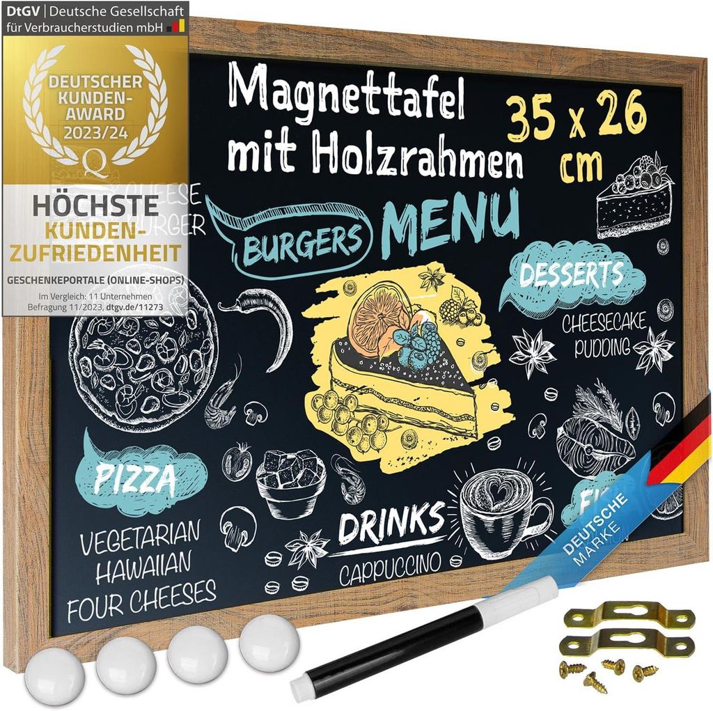 Magnetisch bord met krijtfunctie, met houten frame, 26x35 Productafbeelding 