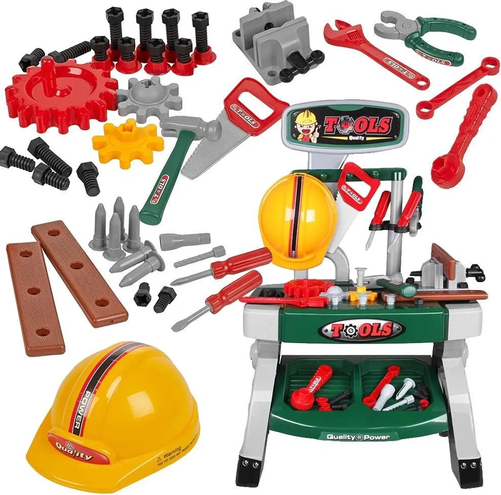 Kit Officina Fai da Te Completo con Banco Lavoro, Attrezzi e Casco