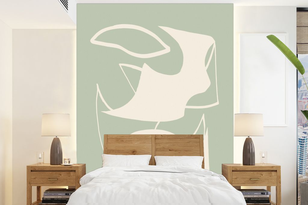 MuchoWow Fototapete für Wohnzimmer oder Schlafzimmer Wandtapete Vinyl Motivtapete Formen - Abstrakt - Grün - 160x220 cm - Bildschirmhintergrund
