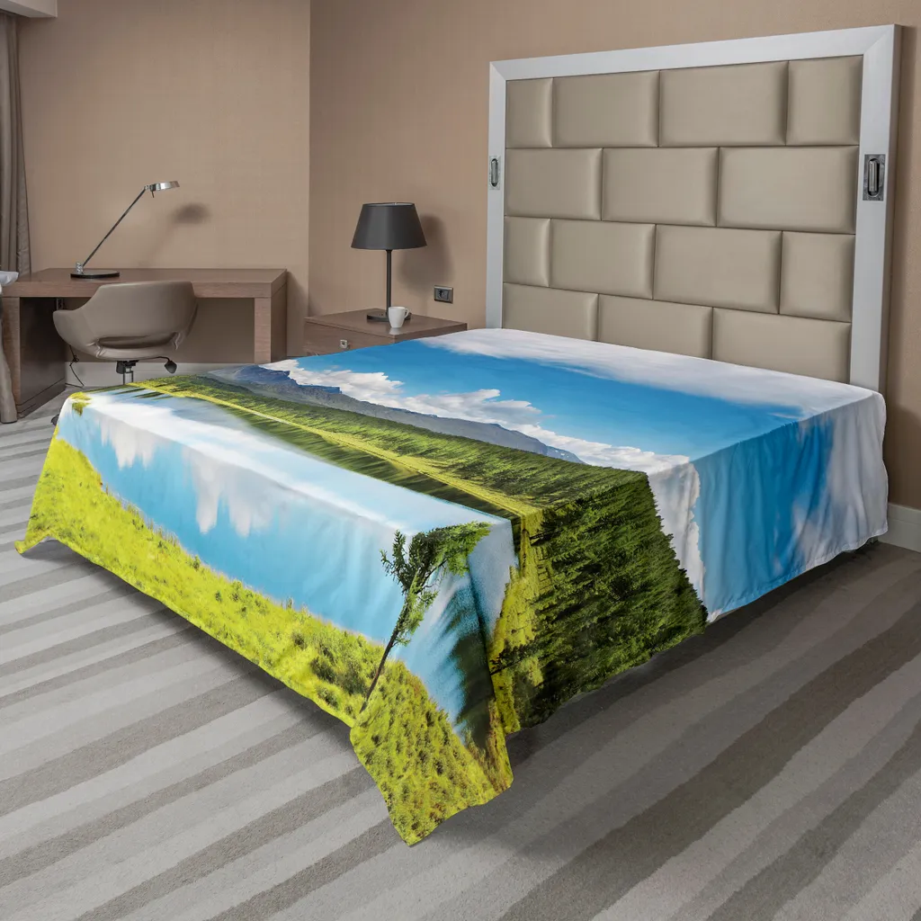 Drap de Lit Paysage pour Décoration Chambre Nature, 244 x 205 cm Vert